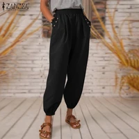 zanzea 2021 women pantalon autumn trousers elastic waist solid long baggy palazzo streetwear turnip casual harem pants oversized