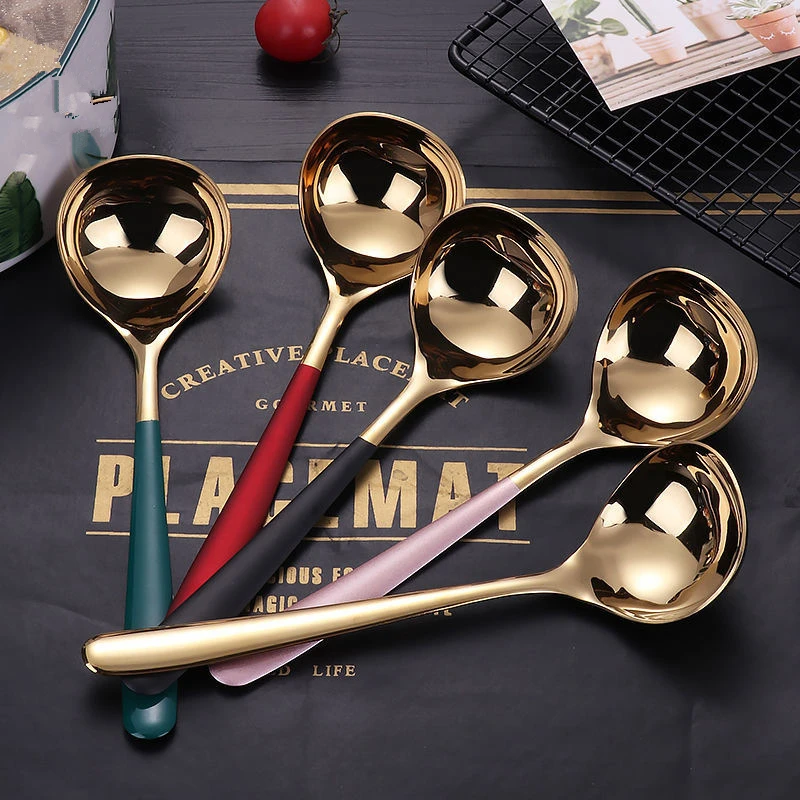 

Creative Stainless Steel Tableware Korean Long Handle Spoon Home Soup Spoons Cutlery Dinnerware Kitchen Cooking Utensils