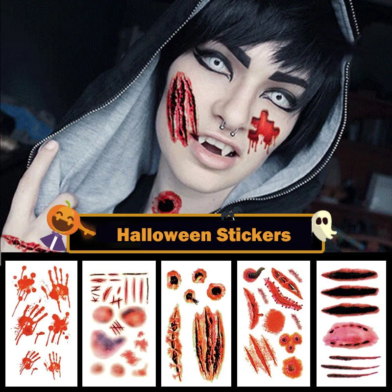 Водостойкая тату наклейка на Хэллоуин тело лицо вампира временные искусственные
