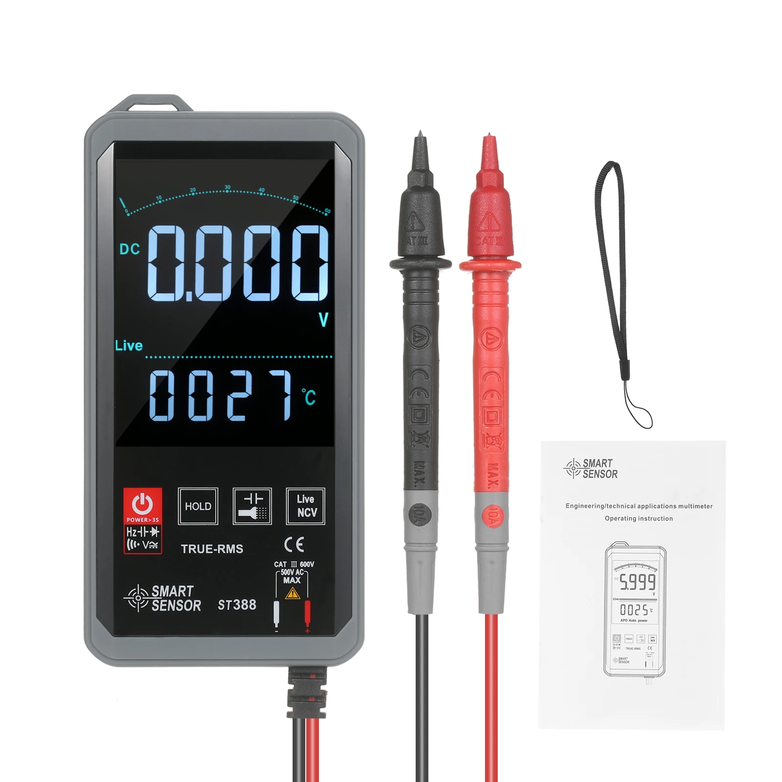 

ST388 Digital Autoranging LCD Digital Multimeter with Audible NCV True RMS 6000 Counts Backlit Universal Meter Tester