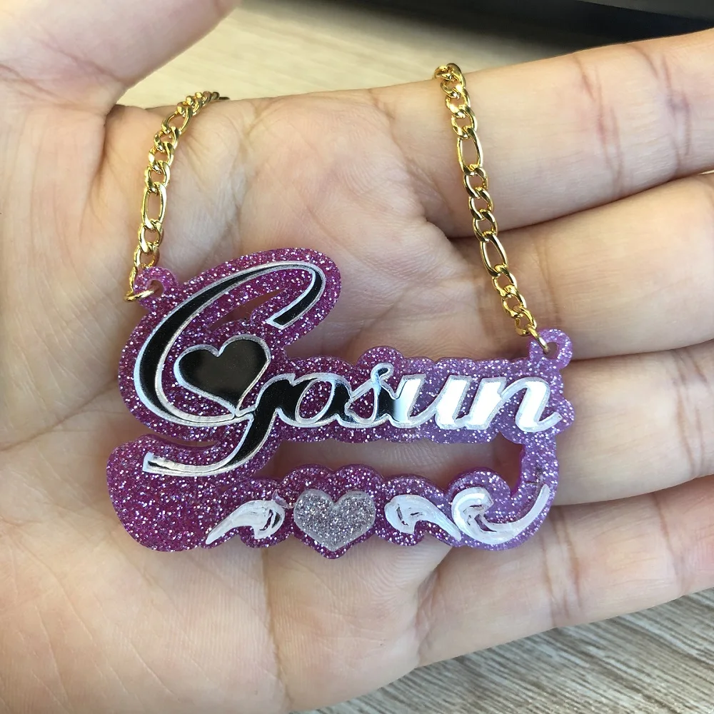 Hip Hop Personality Acrylic Name Necklace Earrings Custom Acrylic Letter Pendant Necklaces Color Custom Name Chain Girls Jewelry