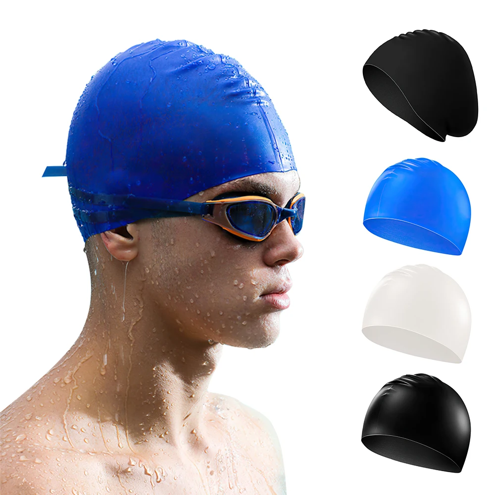 

Adults Swimming Caps Men Women Long Hair Waterproof Swim Pool Cap Solid Color Ear Protect Silicone Diving Hat Summer Water Sport