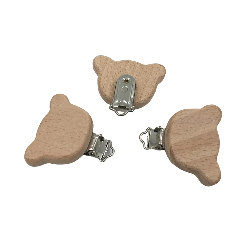 1 шт. Натуральный Бук в форме животного медведь соска клип деревянный шарик