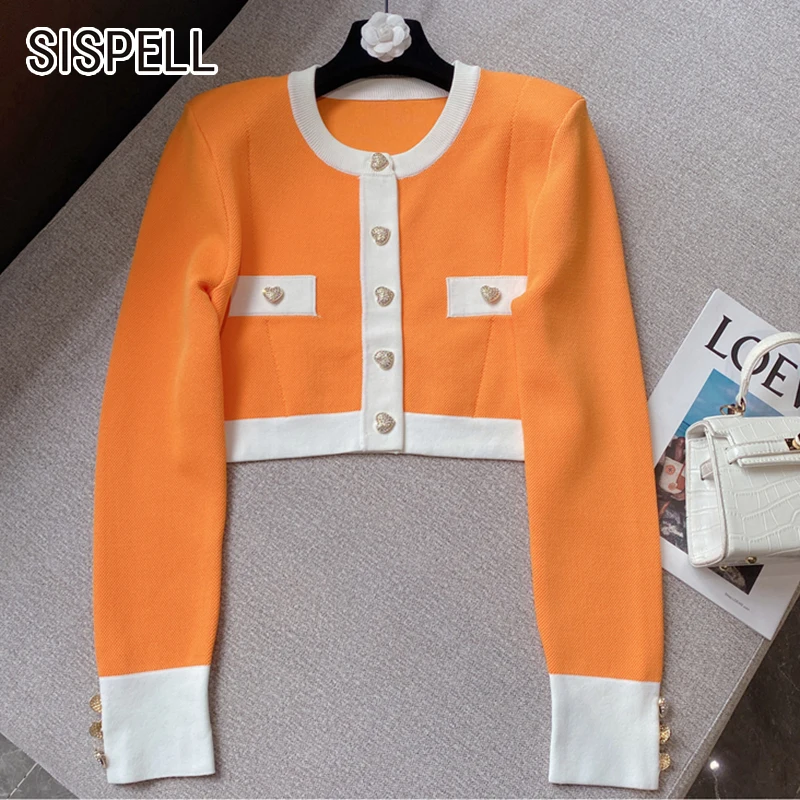 

SISPELL Patchwork Colorblock Sweater For Female V Neck Long Sleeve High Waist Loose Women's Casual Knitting Sweaters New 2021