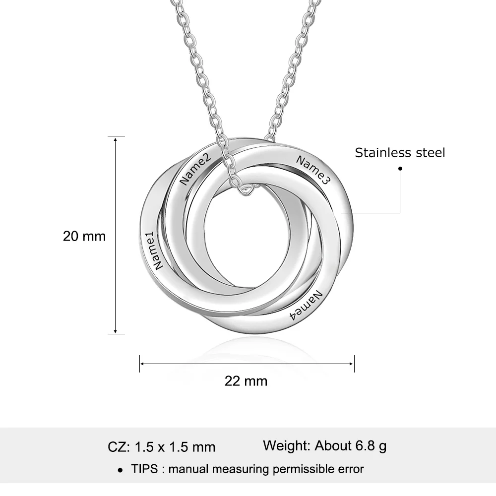 

Personalized Family Necklace With 3-4 Names Stainless Steel Custom Engraved Russian Ring Necklace for Women Mother Grandmother