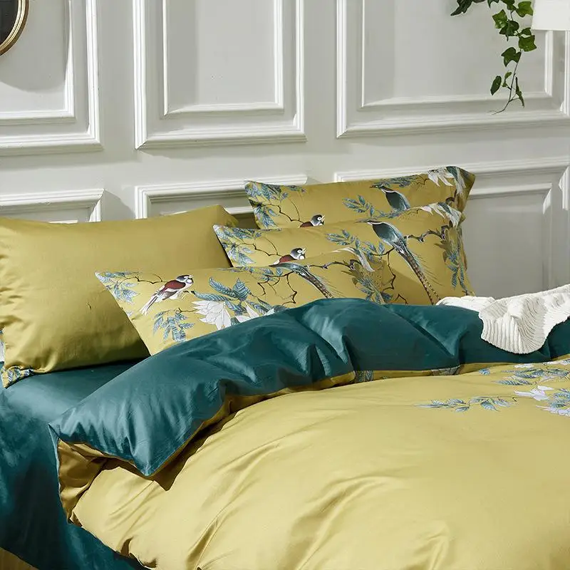 Silky Egyptian Cotton Bedding Set Queen King size Luxury plant Duvet Cover Bed set Soft flat bed sheet Tropical Leaves | Дом и сад