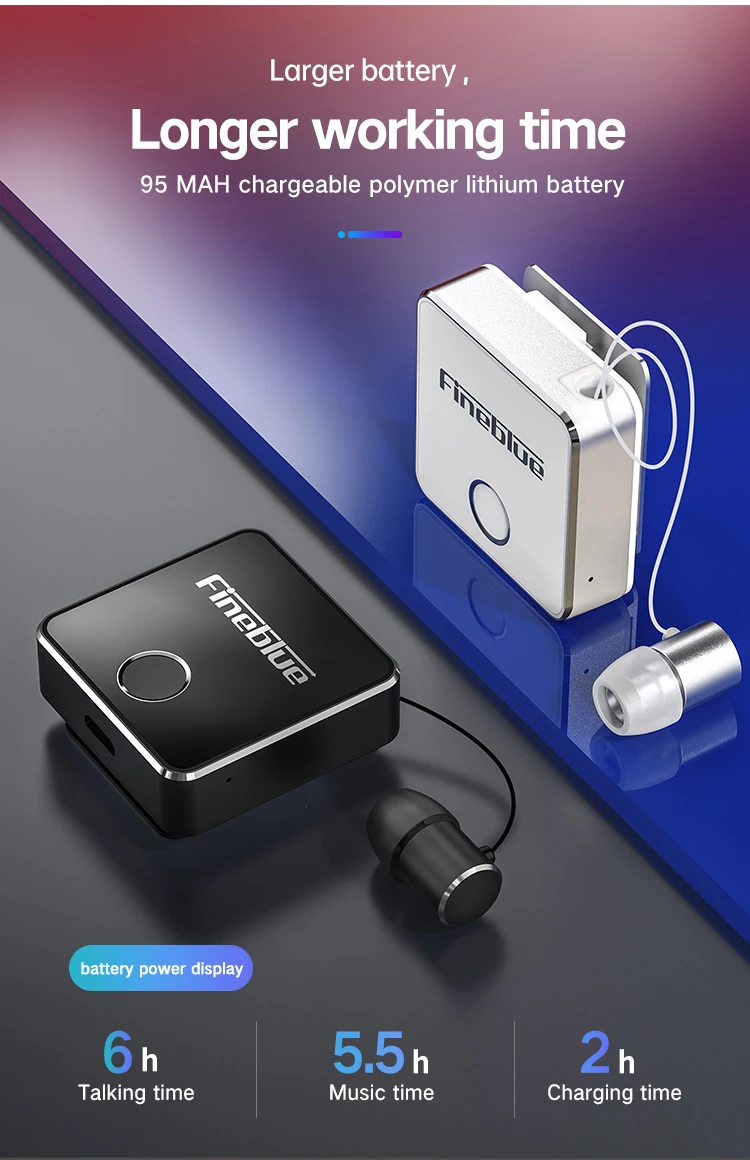 Fineblue F1 Bluetooth 5,0 зажим для наушников на кабель вытяжной наушник беспроводные музыкальные гарнитуры Вибрация оповещения Hands-free w/Mic