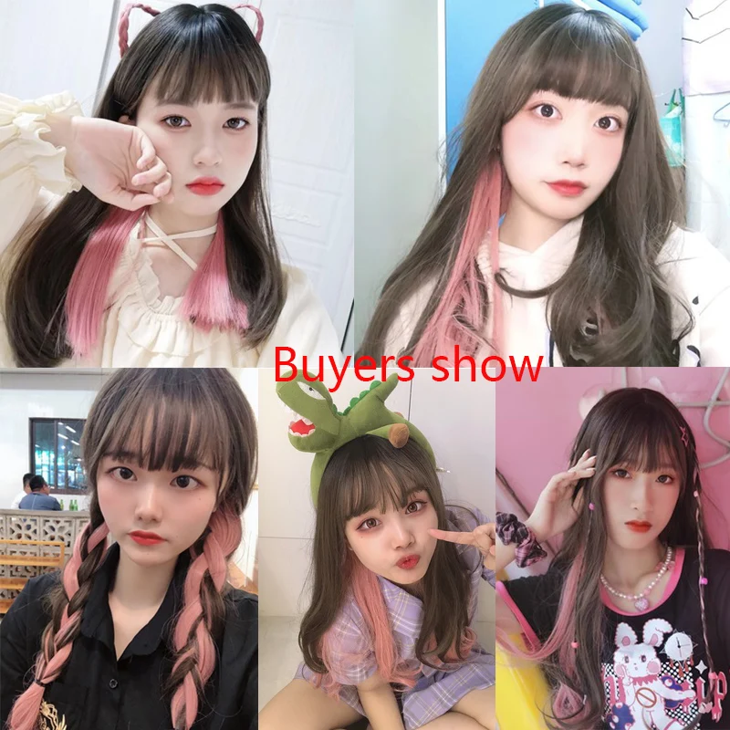 

TALANG Pink Lolita Wigs Gradient Long Wave Cosplay Wigs Bobo Kawaii Halloween Wig Heat Resistant Two-Color Synthetic Hair