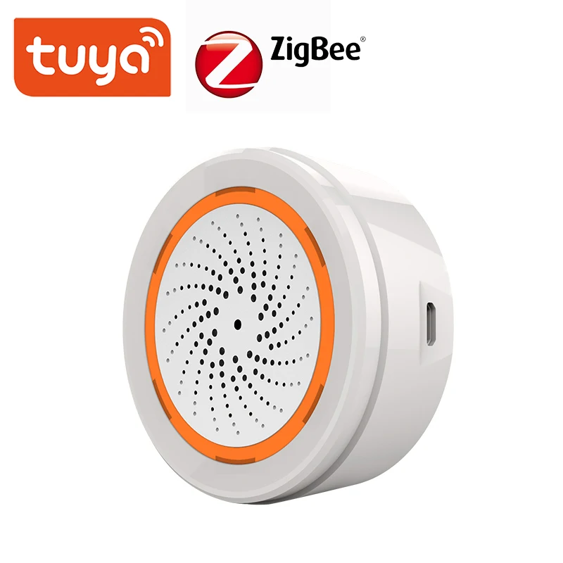 

Tuya Smart ZigBee3.0 сирена с датчиком температуры и влажности 90 дБ, звуковой светильник световой датчик, встроенный аккумулятор 3 в 1, датчик ZigBee датчик Smart LIfe