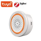 Tuya Smart ZigBee3.0 сирена с датчиком температуры и влажности 90 дБ, звуковой светильник световой датчик, встроенный аккумулятор 3 в 1, датчик ZigBee датчик Smart LIfe
