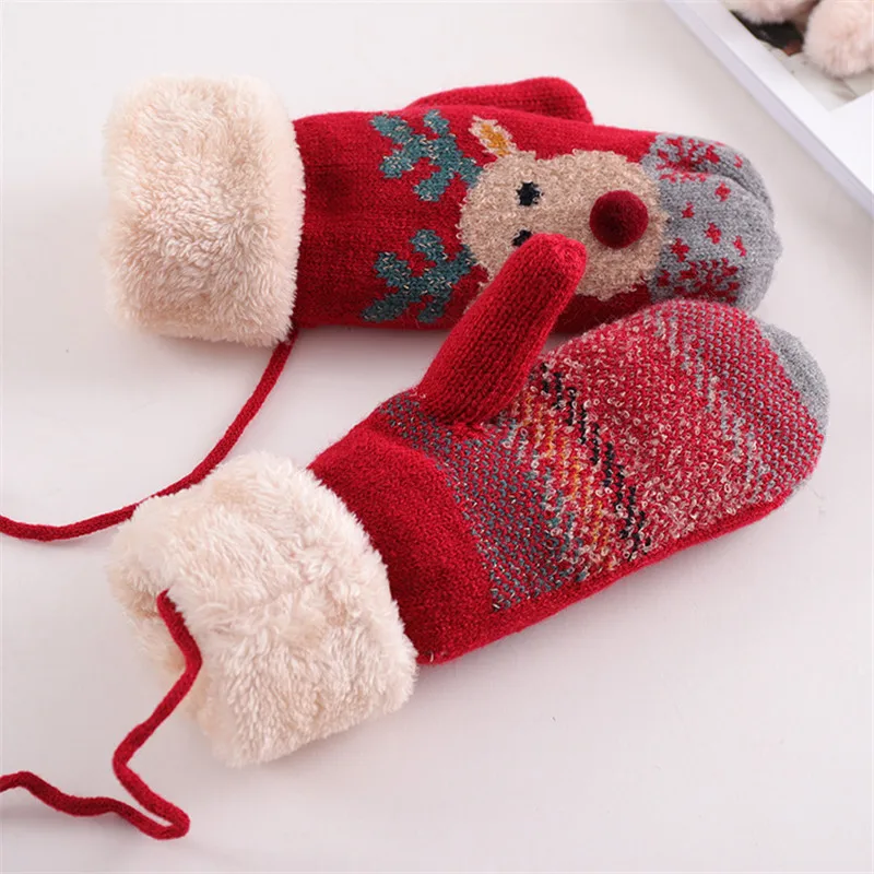 

Women's Gloves Christmas Plush and Velvet Warm Gloves Elk Printed Botton Decor Winter Warn Hand Cover Kid Adult Girl Gloves Xmas