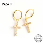 INZATT, Настоящее серебро 925 пробы, геометрические циркониевые серьги-кольца с крестиком, модные женские вечерние Изящные ювелирные изделия, аксессуары