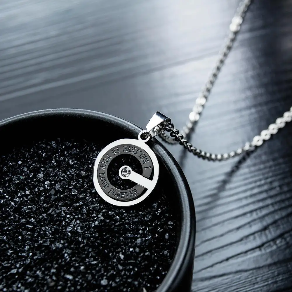 

Couple Round CZ Black/Rose Gold Color Pendant Necklace For Man Women Stainless Steel Link Chain Jewelry Gift Dropshipping