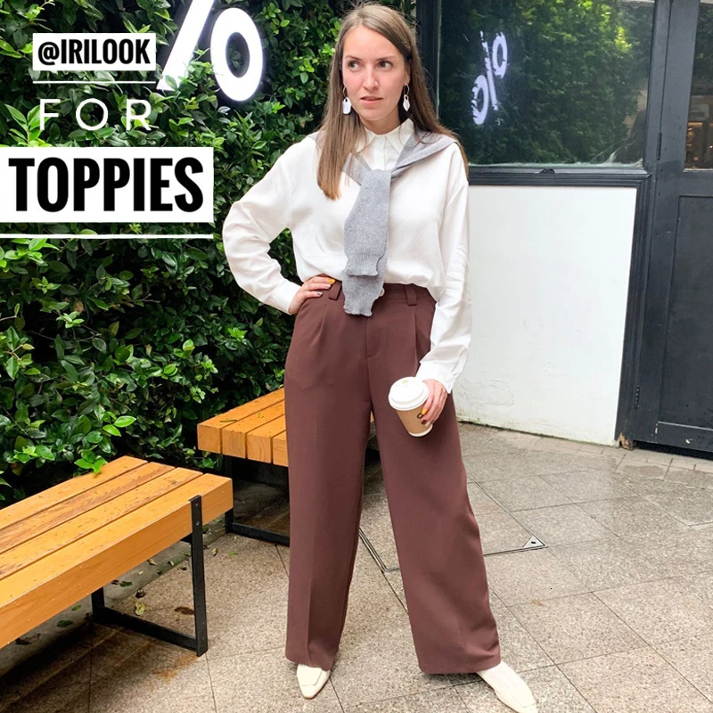 Свободные брюки с высокой талией женские широкие осень 2019 pantalones сплошной цвет