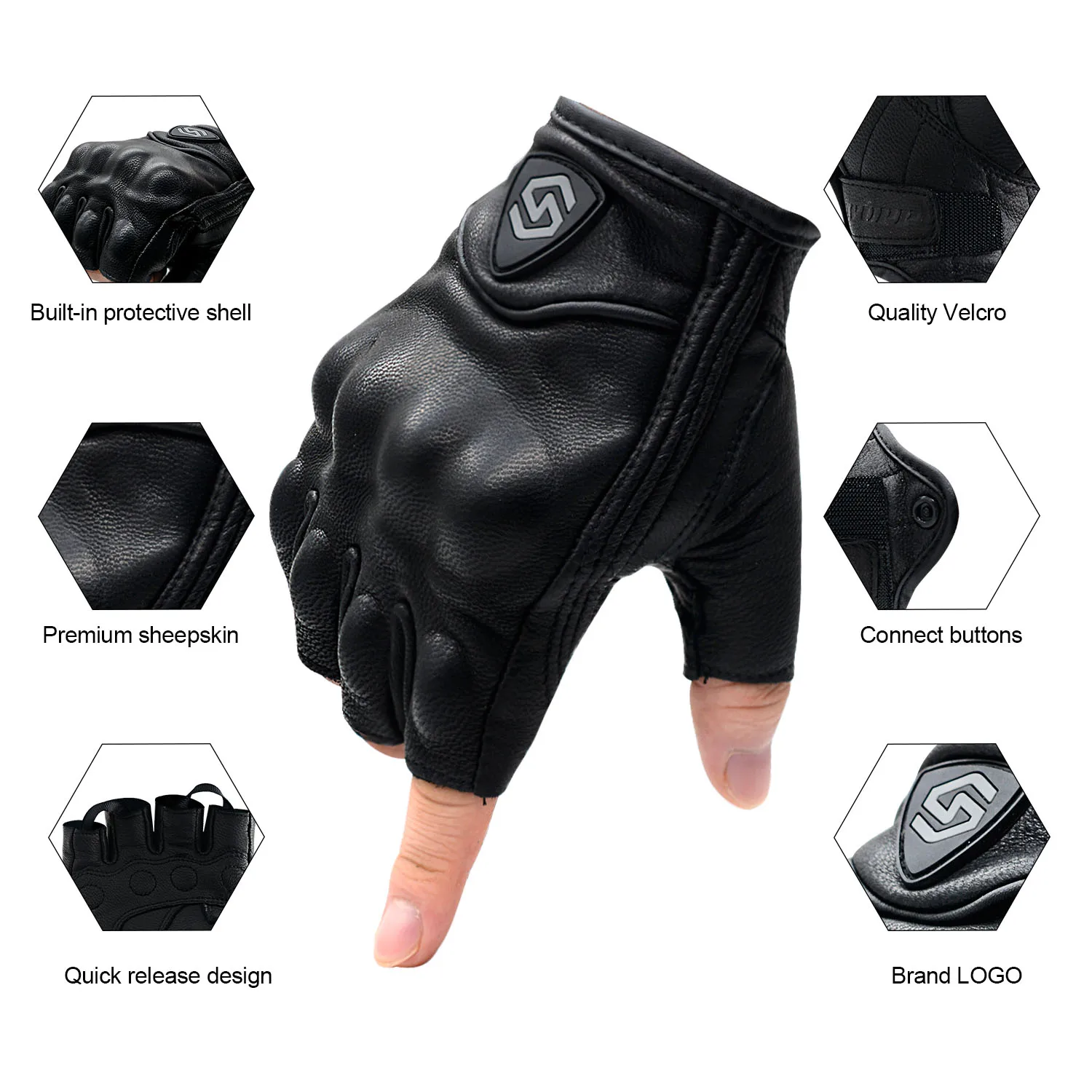 

Motorcycle riding gloves leather comfortable windproof half-finger gloves Cross country racing riding fall-resistant sheepskin g