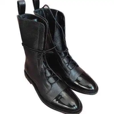 

Winter 2020 low heeled round head 40-43 cross strapping mid barrel Knight boots