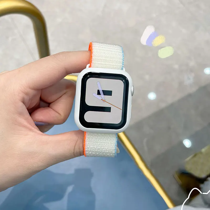 Чехол и ремешок для Apple Watch Band 45 мм 41 44 40 42 38 спортивный нейлоновый браслет-петля