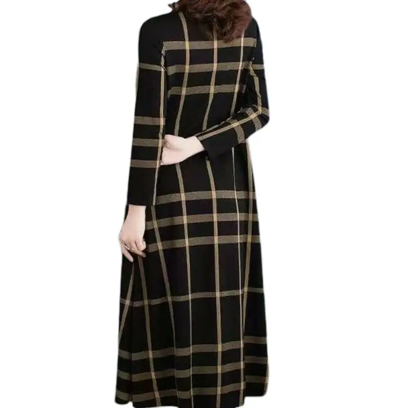 

Womens Casual Baggy Plaid Printed Long Sleeve Winter Warm Long Dress Plus Size
