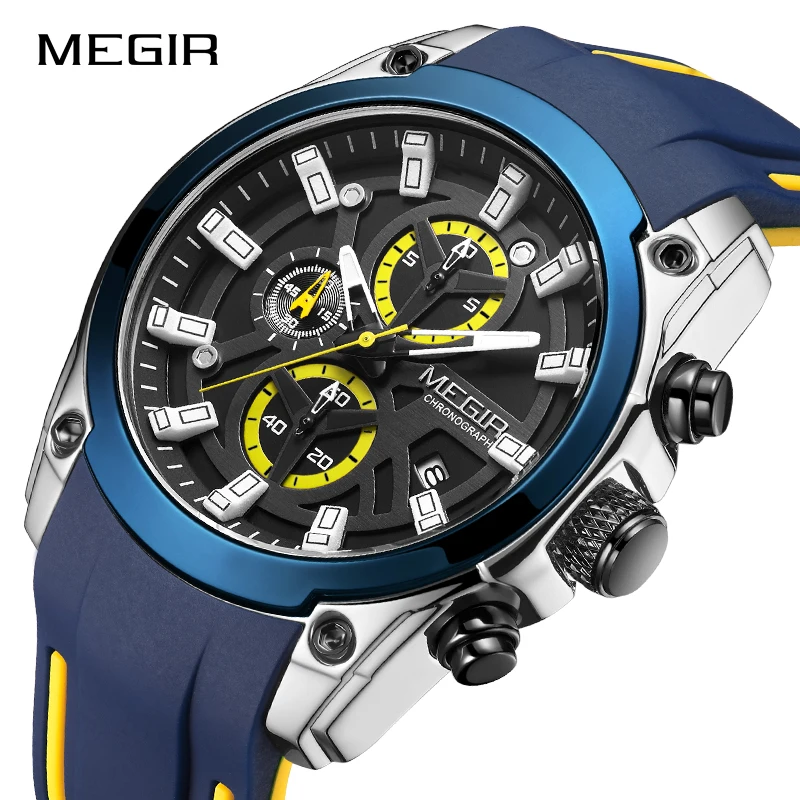 Мужские спортивные часы MEGIR брендовые роскошные с хронографом военные кварцевые