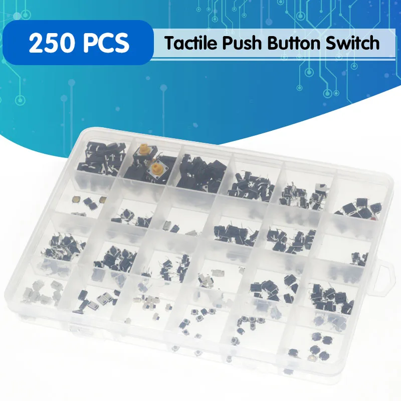 250PCS 25 Types X10 PCS Tactile Push Button Touch Switch Remote Keys Microswitch Hot Sale | Электроника
