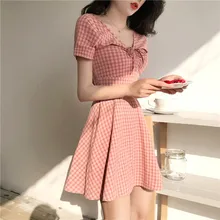 Women Sweet Lace Up Slim Dress Short Sleeve V Neck Summer Dress Fashion Female Print Dress