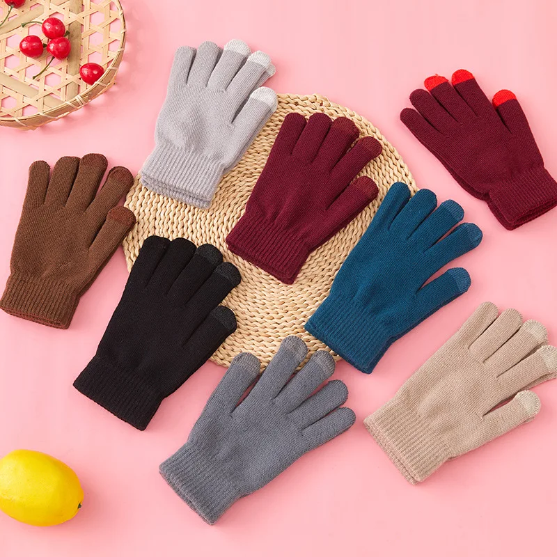 

2021 New Winter Touch Screen Gloves Ladies and Men's Cotton Knitted Five Finger Gloves Hand Warmer Christmas Gift Black Gloves