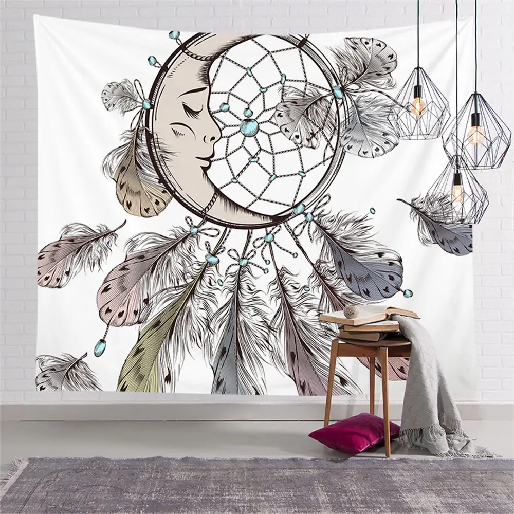 

Custom Unique Dream Catcher Feathers Tapestry Hippie Tapestries Wall Art Decor Hanging Fabric Living Ceiling Room CGT013