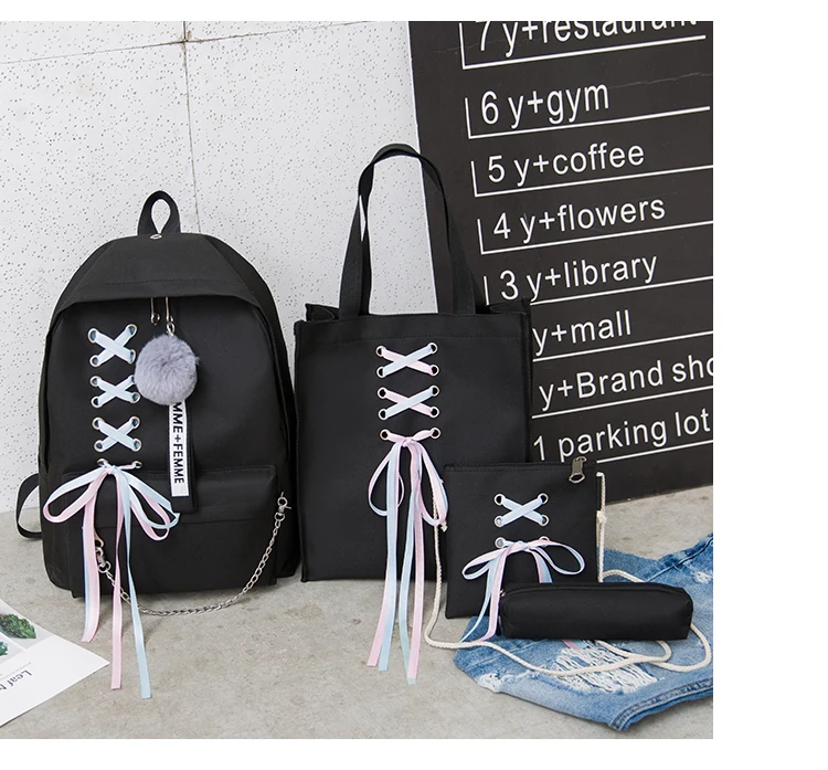 Комплект из 4 предметов мода рюкзак Для женщин для отдыха Back Pack Япония дамы рюкзак Повседневное Для женщин девочек-подростков Классический Рюкзак Школьный Сумки