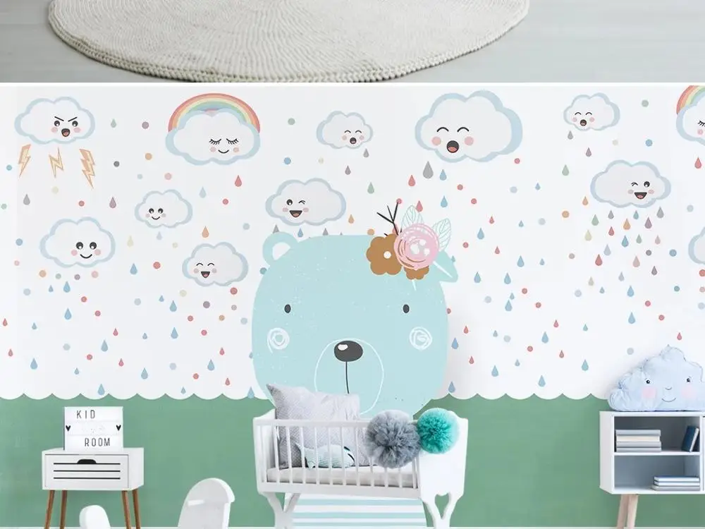 Большие настенные 3D обои на заказ мультяшный мир дождь облако милая детская