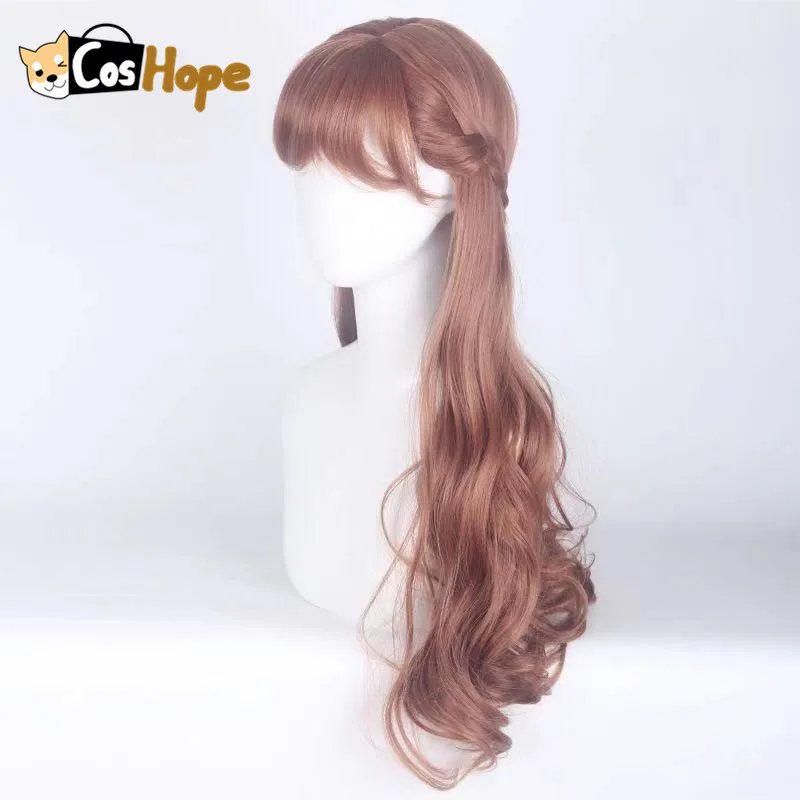 Анна косплей парик женщина 70 см длинный кудрявый коричневый аниме термостойкие