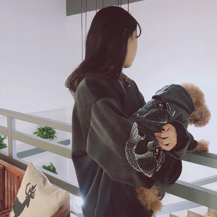 [PEITAARR] Pet Clothing Dog Clothes Sweaters Parent-child Embroidery Kungfu Style Autumn Winter Warmth Thicken | Дом и сад