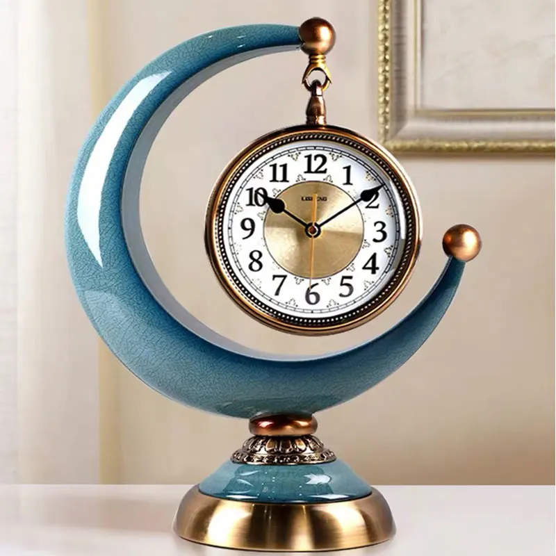 

Luxury European Style Table Clock Silent Art Vintage Living Room Creative Desktop Desk Clock Antique Home Decor Crafts
