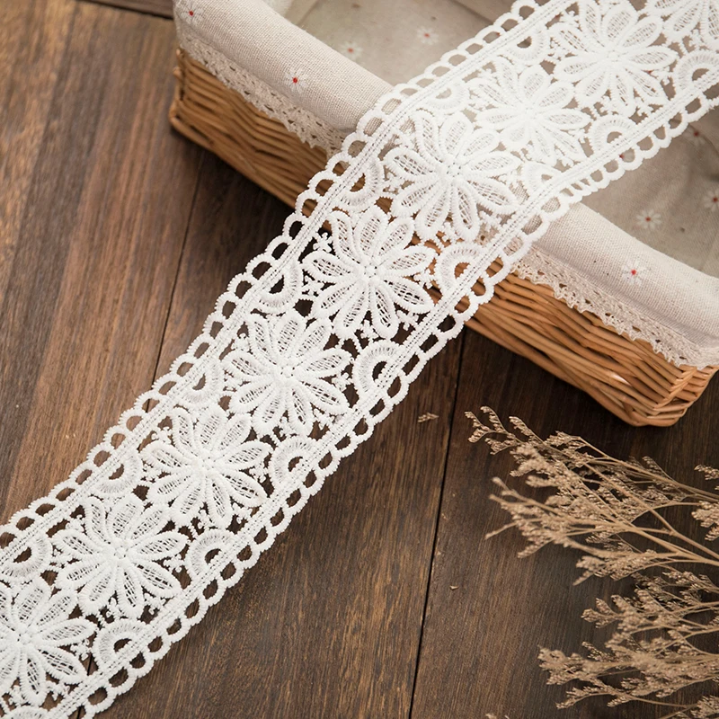 

4yards/lot high quality white lace ribbon tape 8cm width lace trim diy embroidered for sewing decoration handmade material black