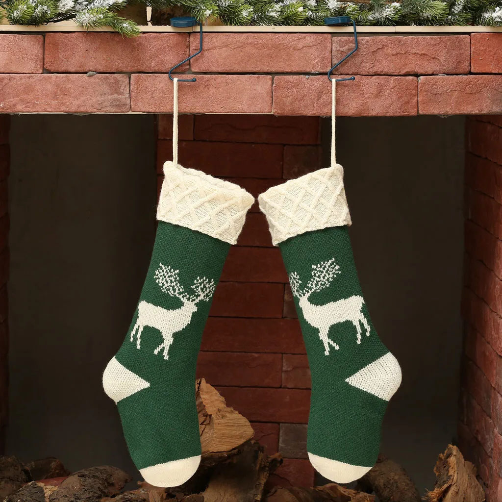 New Christmas Stockings Gift Bag Knitted Wool Socks Tree Ornaments Year Kids Xmas Candy Apple Large Bags | Дом и сад