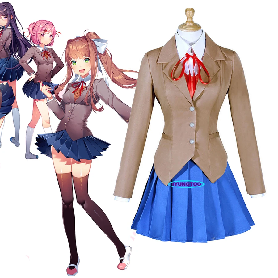 

Doki Literature Club Monika Косплей Костюм Sayori Yuri Natsuki косплей костюм юбка для девочек женские костюмы для косплея