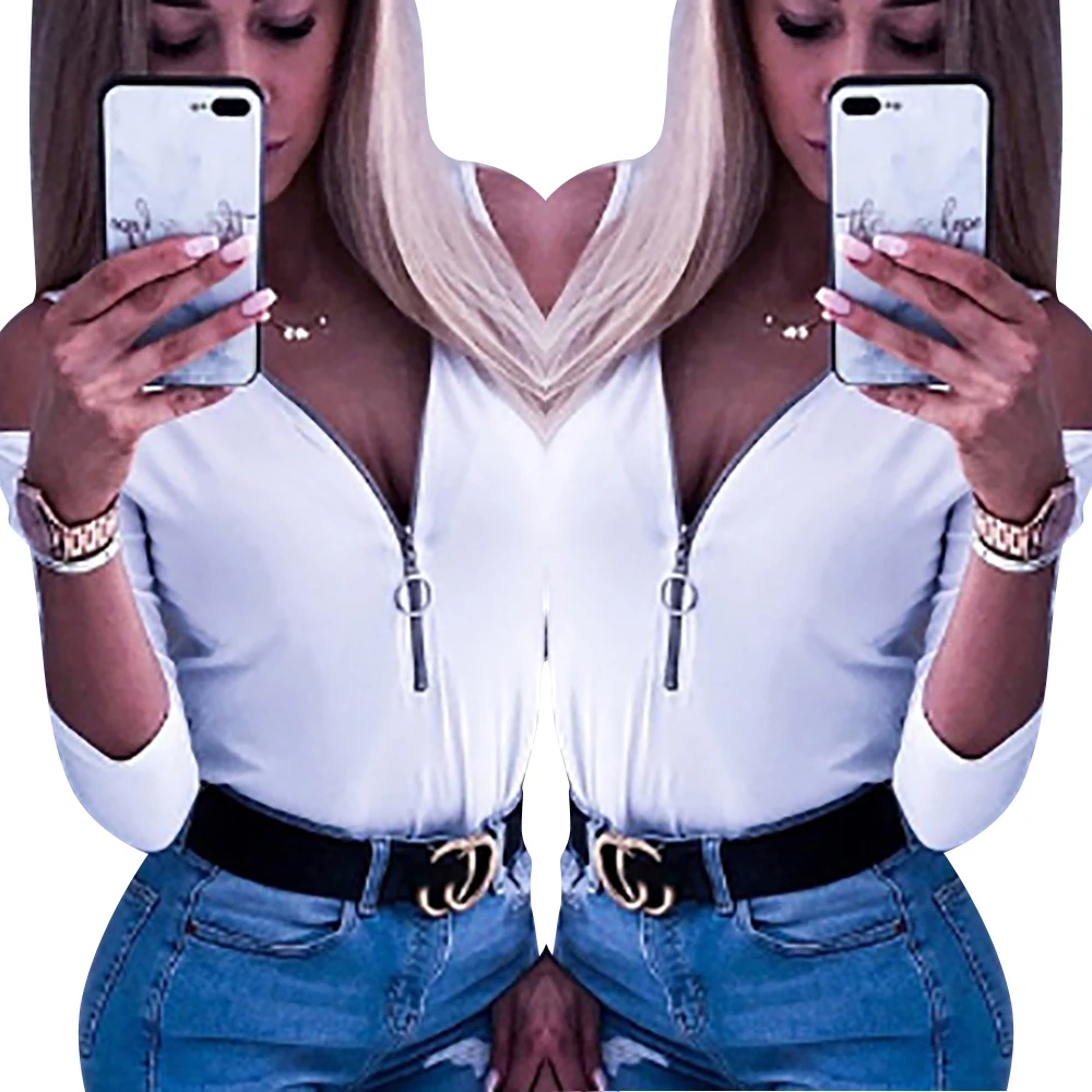 Распродажа женская сексуальная однотонная приталенная блуза на молнии с рукавом