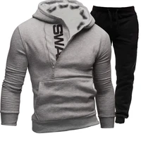 fashion trendy mens sweatshirt 2 piece set comfortable loose warm jacket pants for autumn winter sports hoodie set