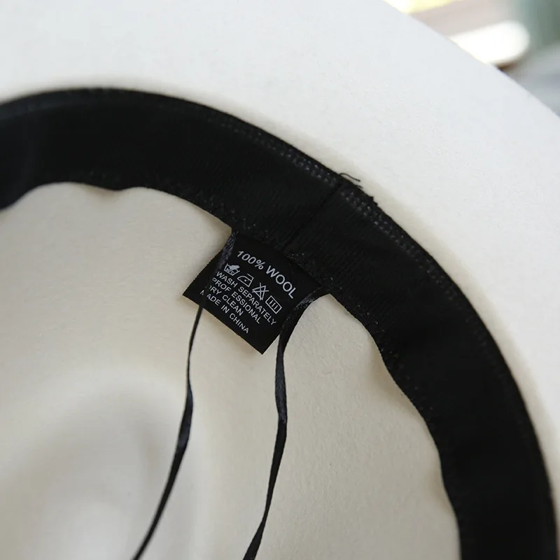 Элегантный белый Fedoras 100% шерсть волнистый большой край фетровая джазовая шляпа