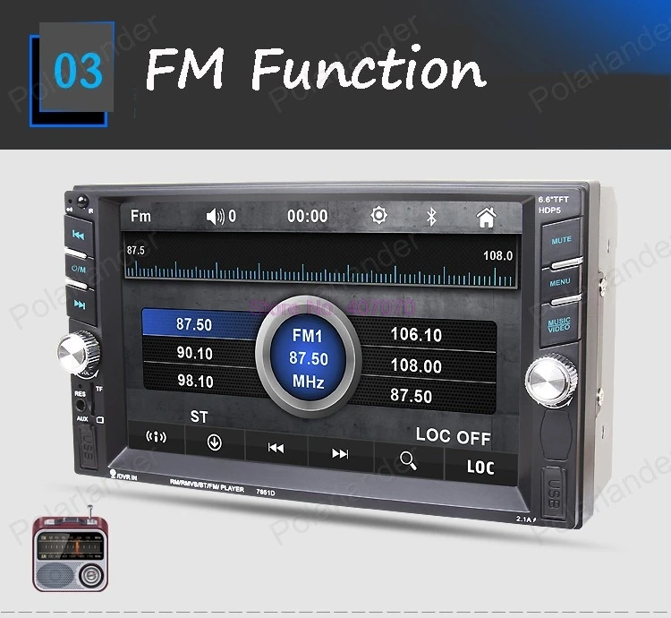 Автомагнитола 7651D 2 Din MP5 MP4-плеер с сенсорным экраном FM-радио стерео Bluetooth USB порта 10