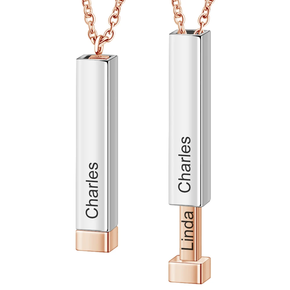

MYLONGINGCHARM Personalized Necklace Jewelry Gift Custom Name Bar Necklace Square Round Shaped bar Necklace Rosegold Black color