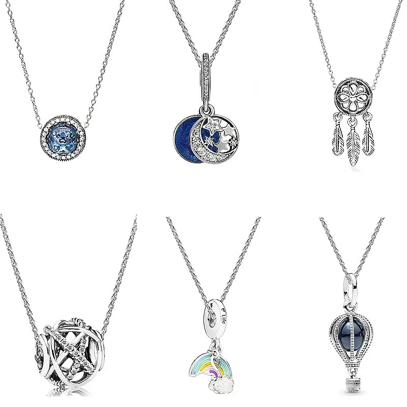 

Original 925 Sterling Silver Pan Rainbow Balloon And Blue Star Pendant Necklace For Women Wedding Party Gift Fashion Jewelry