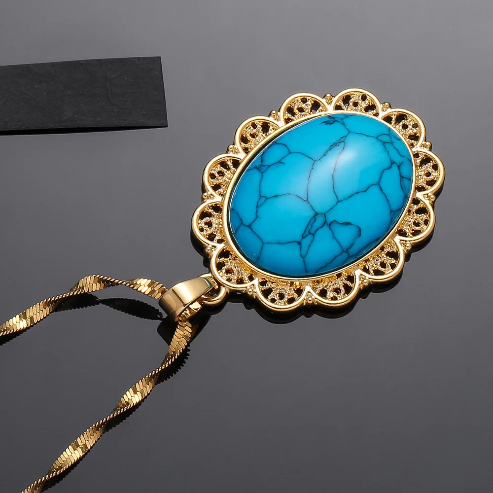 Кулон и ожерелье с синим драгоценным камнем для женщин Средний Восток