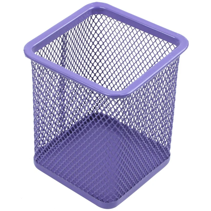 

Purple Metal Rectangle Shaped Mesh Pen Pencil Holder Organizer