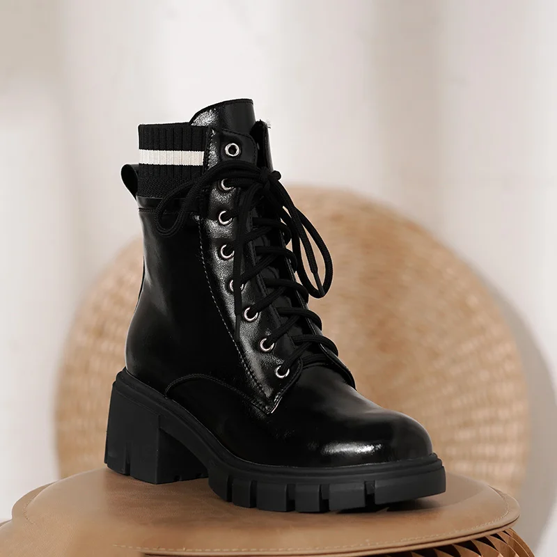 spesifikasi Sepatu Bot Martin Kulit Sapi Asli Sepatu Bot Tunggal Berenda Gaya Inggris Ujung Bundar Bersol Tebal Wanita