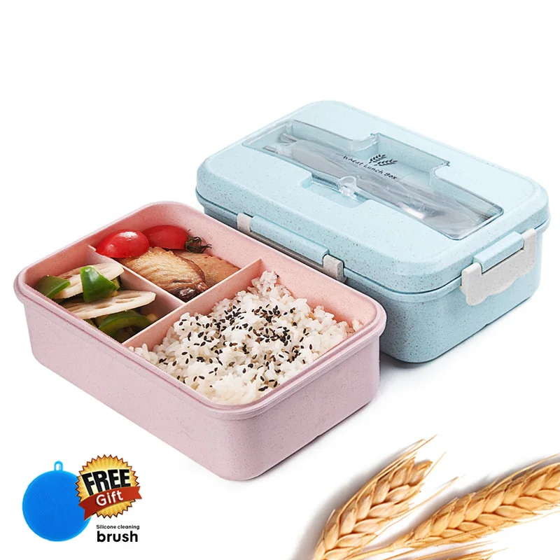 Bento Ланч-бокс для детей с ложкой палочки для еды контейнер герметичный BPA бесплатно Пшеничная солома набор посуды Экологичная коробка для еды