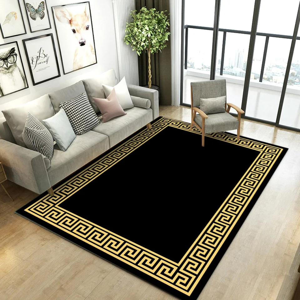 Коврик для гостиной современный черный желтый с геометрическим рисунком