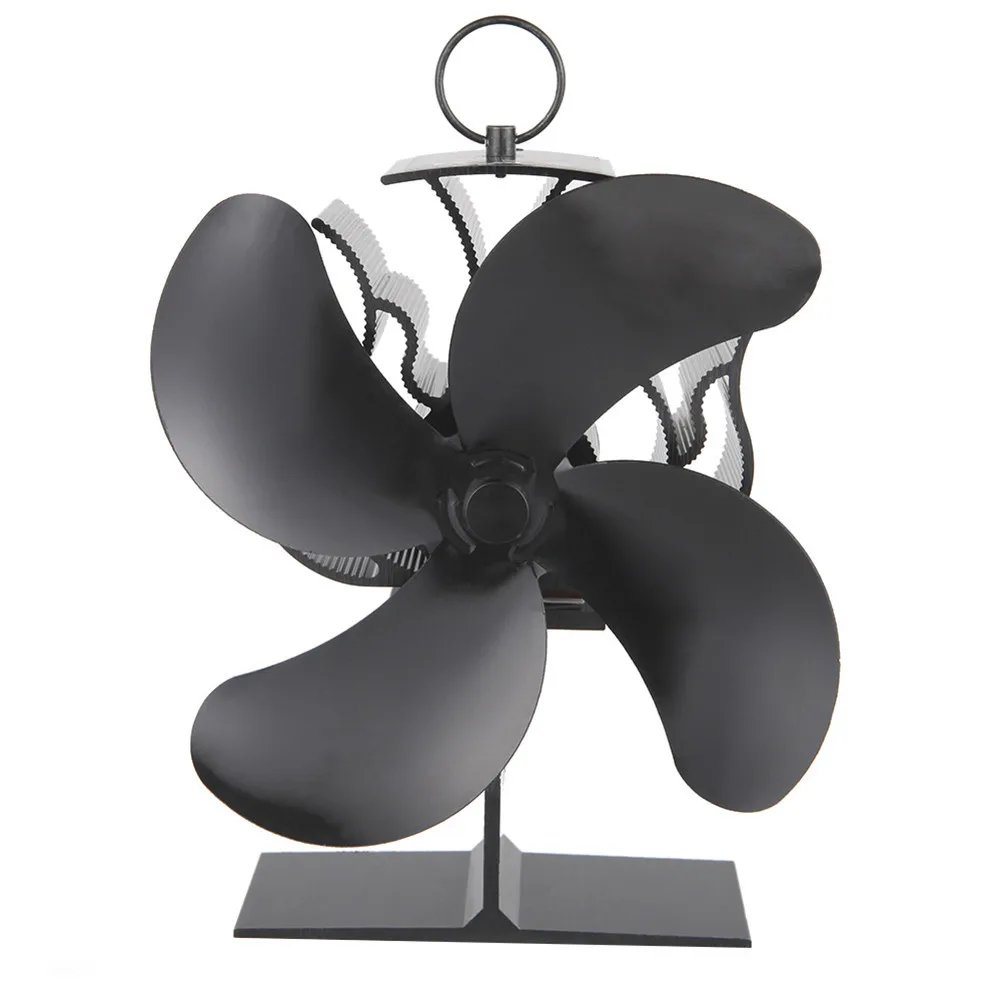 

Black 4 Blades Heat Fireplace Fan Wood Stove Fan Firewood Burner Stove Heat Distribute Eco-Friendly Energy-saving Fireplace Fan