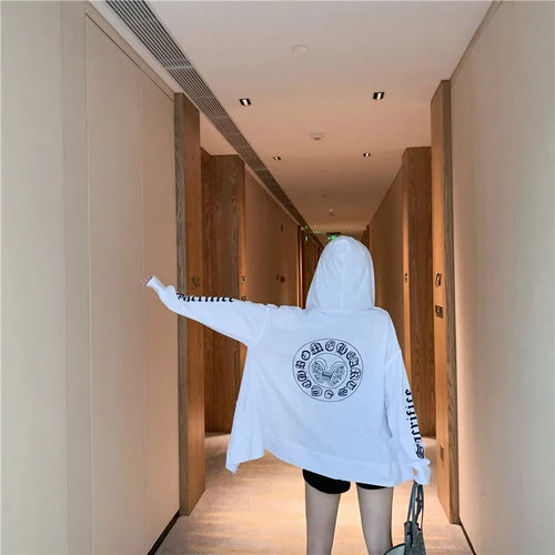 Ulzzang, уличная одежда, толстовки для женщин, осень, свободная мода, Harajuku, с буквенным принтом, с длинным рукавом, с капюшоном, тонкая куртка, топы - Цвет: Белый