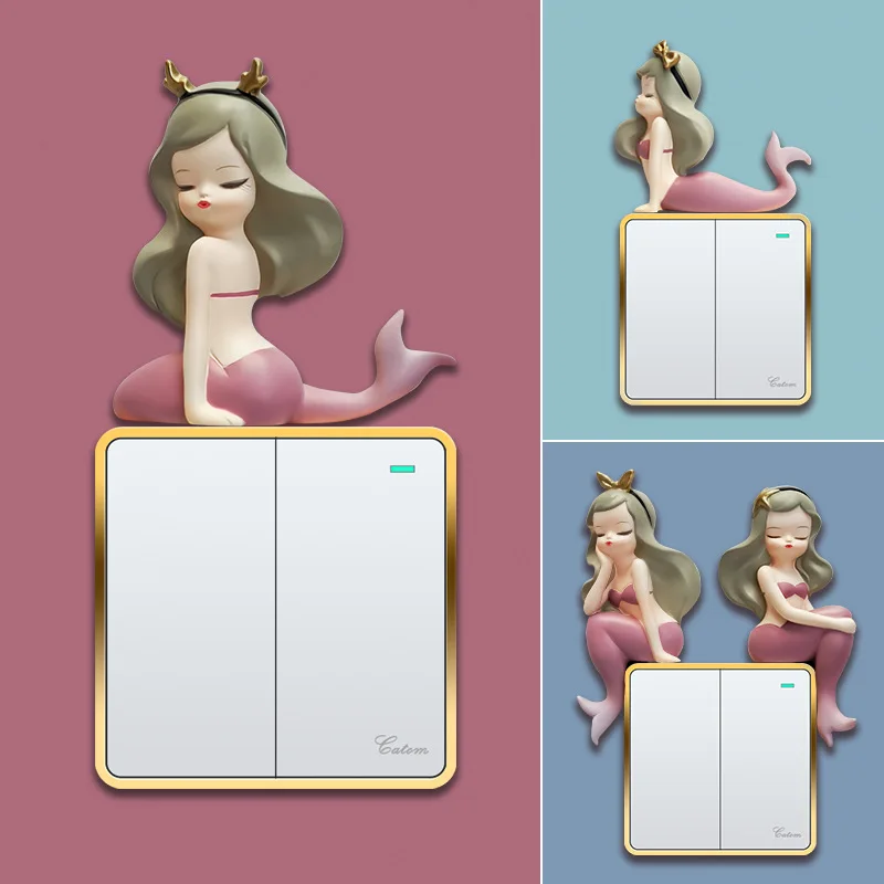 

3D Cartoon Girl Resin Switch Wall Stickers Diy Living Room Doorbell Sticker Creative Home Decoration Accessories