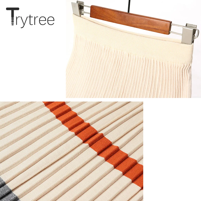 Trytree осень зима Женская Повседневная плиссированная трикотажная юбка эластичная